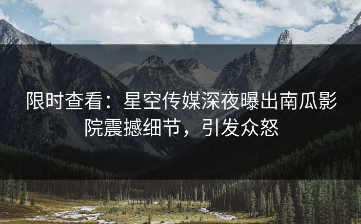 限时查看：星空传媒深夜曝出南瓜影院震撼细节，引发众怒