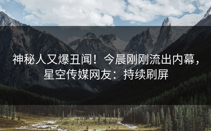 神秘人又爆丑闻！今晨刚刚流出内幕，星空传媒网友：持续刷屏