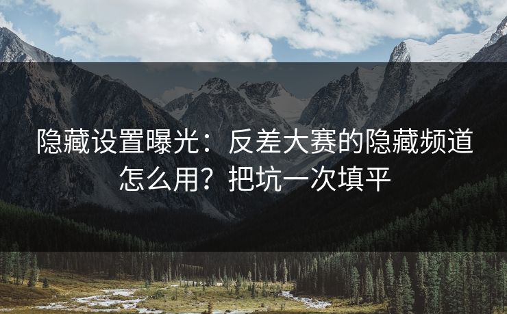 隐藏设置曝光：反差大赛的隐藏频道怎么用？把坑一次填平