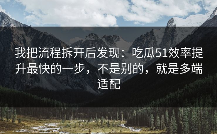 我把流程拆开后发现：吃瓜51效率提升最快的一步，不是别的，就是多端适配