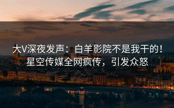 大V深夜发声：白羊影院不是我干的！星空传媒全网疯传，引发众怒